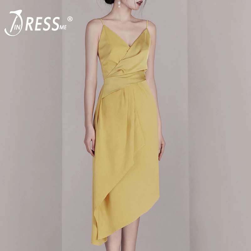 INDRESSM, элегантное, с оборками, миди, облегающее, женское, для вечеринки, платье, сексуальное, на тонких бретельках, v-образный вырез, асимметричный подол, Бандажное платье, Vestidos