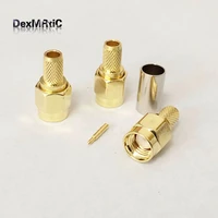 100pc sma male plug rf coax connector crimp for rg58 rg142 rg400 lmr195 cable sma connector straight goldplated new wholesale