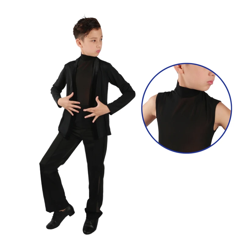 Рубашки для латиноамериканских танцев мальчиков черная куртка пальто жилет