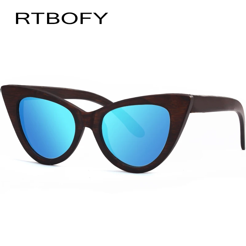 RTBOFY деревянные Солнцезащитные очки женские поляризационные линзы кошачий глаз