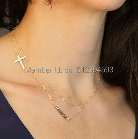 Ожерелье с боковым крестом среднее золотое ожерелье асимметричное
