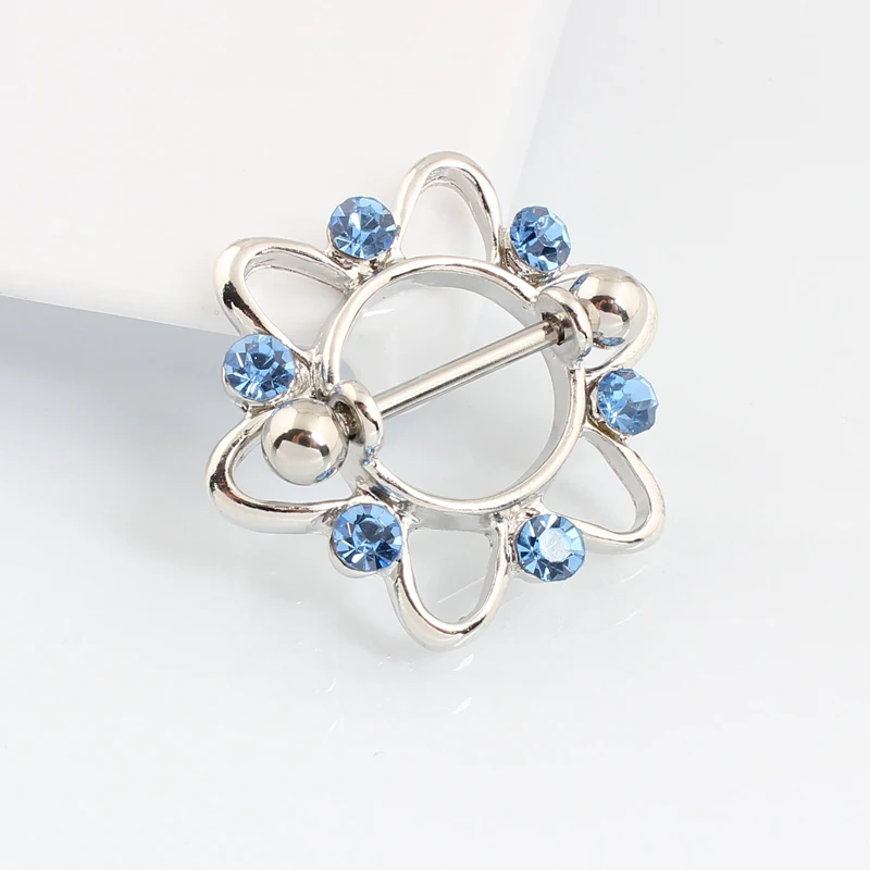 Розничная продажа 2 шт./лот кольцо для пирсинга сосков без никеля Синие стразы