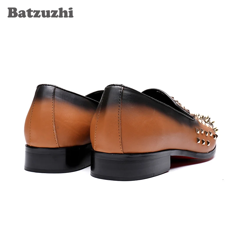 Batzuzhi Handmade Men Leather Shoes Casual Round Toe Rivets Loafers Flats Party Big Sizes US6-12 EU38-46 | Обувь
