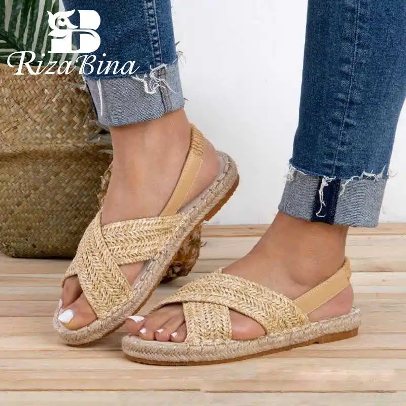 RIZABINA Summer Sandals Women Handmade Weaving Flats Shoes Soft Bottom Comfortable Lightweight Beach Size 35-43 | Обувь
