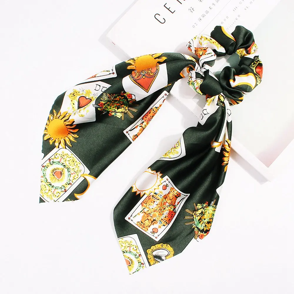 Женская резинка для волос FASACC с цветочным рисунком в виде покера атласная