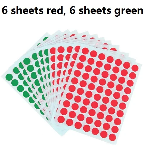 6 red 6 green 1 упаковка 12 листов 1 см точка красный зеленый круглые этикетки наклейки самоклеющиеся бумажные этикетки наклейки Офис легко написать Deli 6419/6421 - Цвет: 6 red 6 green