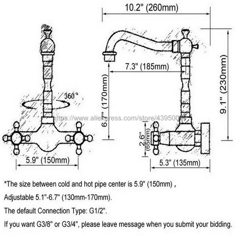 

Kitchen Faucet Swivel 360 Degree Water Kitchen Sink Faucet Antique Brass Double Handle Hot Cold Water Mixer Ban023a