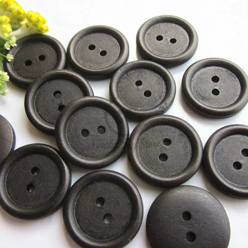 144pcs 20mm 2 holes thin edge black wood buttons for sewing natural wood craft clohting sewing decorative materials wholesale