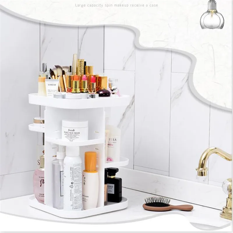 360-degree Rotating Makeup Organizer cosmetic Display Case round jewelry storage rack box Adjustable Cosmetic Storage Rack