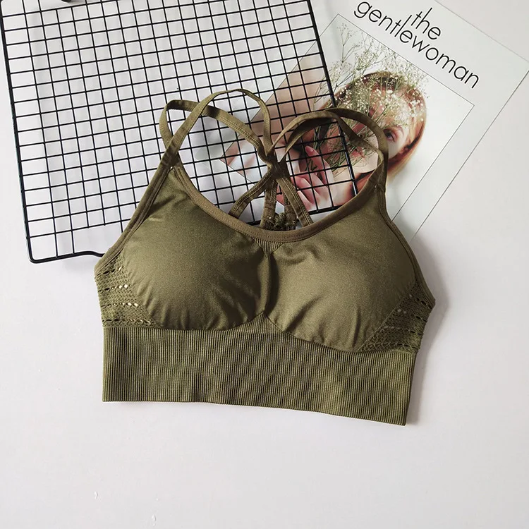 

FALLINDOLL Women Top Breathable Sports Bra 2018 High Stretch Fitness Solid Seamless Padded Yoga Bra for Running Gym Workout