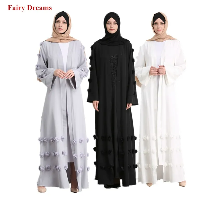 Женский кардиган с аппликацией Abaya серый белый черный мусульманский длинный