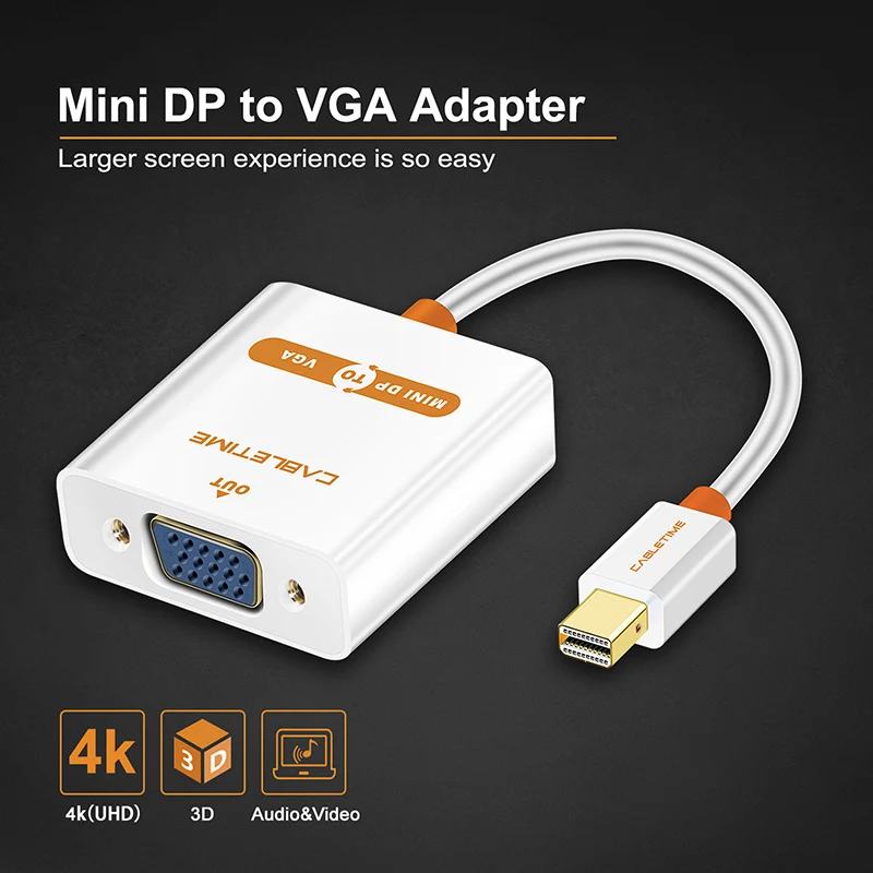 Переходник CABLETIME Thunderbolt Mini DisplayPort VGA переходник DP кабель штырь гнездо для 1080P HDTV