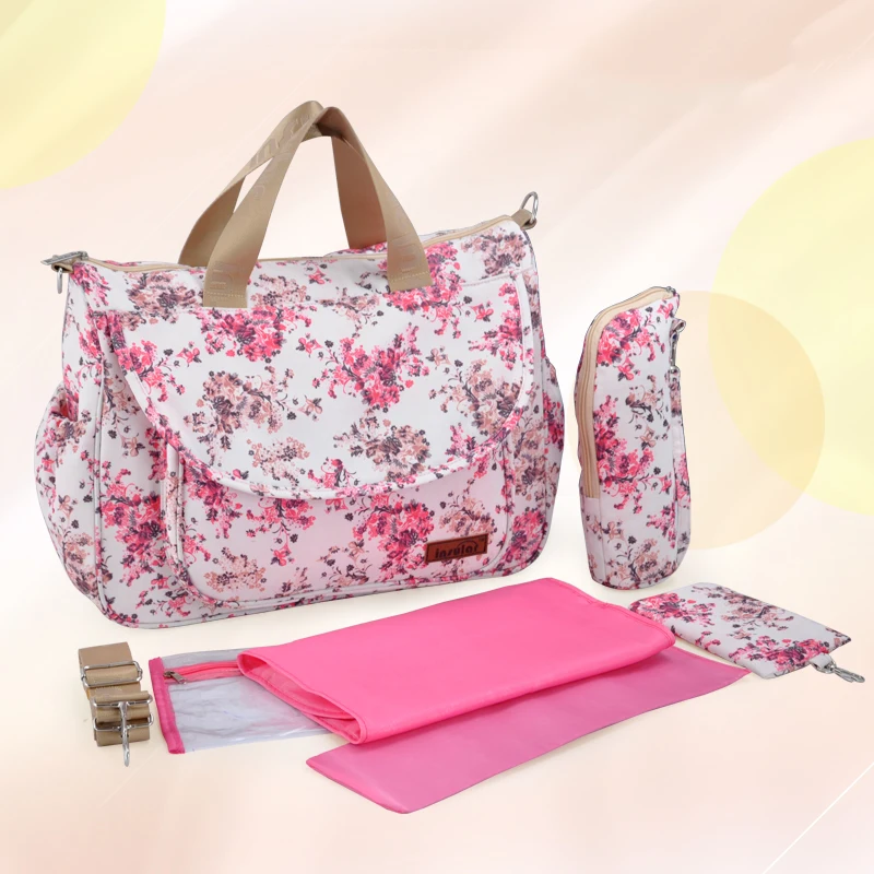 

Floral Pattern Mommy Maternity Bag Waterproof Nylon Large Capacity Baby Care Nappy Bag Mummy Diaper Messenger Bag