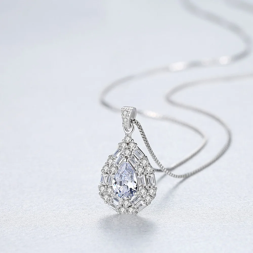 CZCITY Gorgeous 925 Sterling Silver Water Drop Pendant Necklace for Women 2 Colors Luxury Big Gemstone Wedding Jewelry | Украшения и
