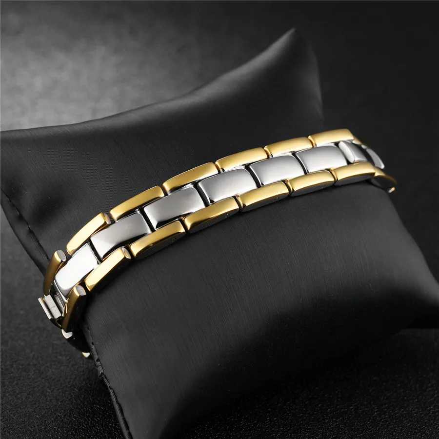 XQNI Healthy Magnetic Men Bracelet Fashion Two Tone Stripe Gold Color Link Chain Stainless Steel Charm Punk Energy Jewelry Gift | Украшения