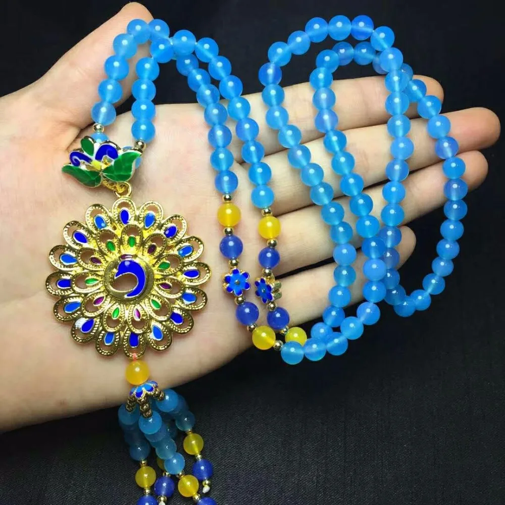 Natural chalcedony sweater chain accessories beads without cracks no marks flaws c15# | Украшения и аксессуары