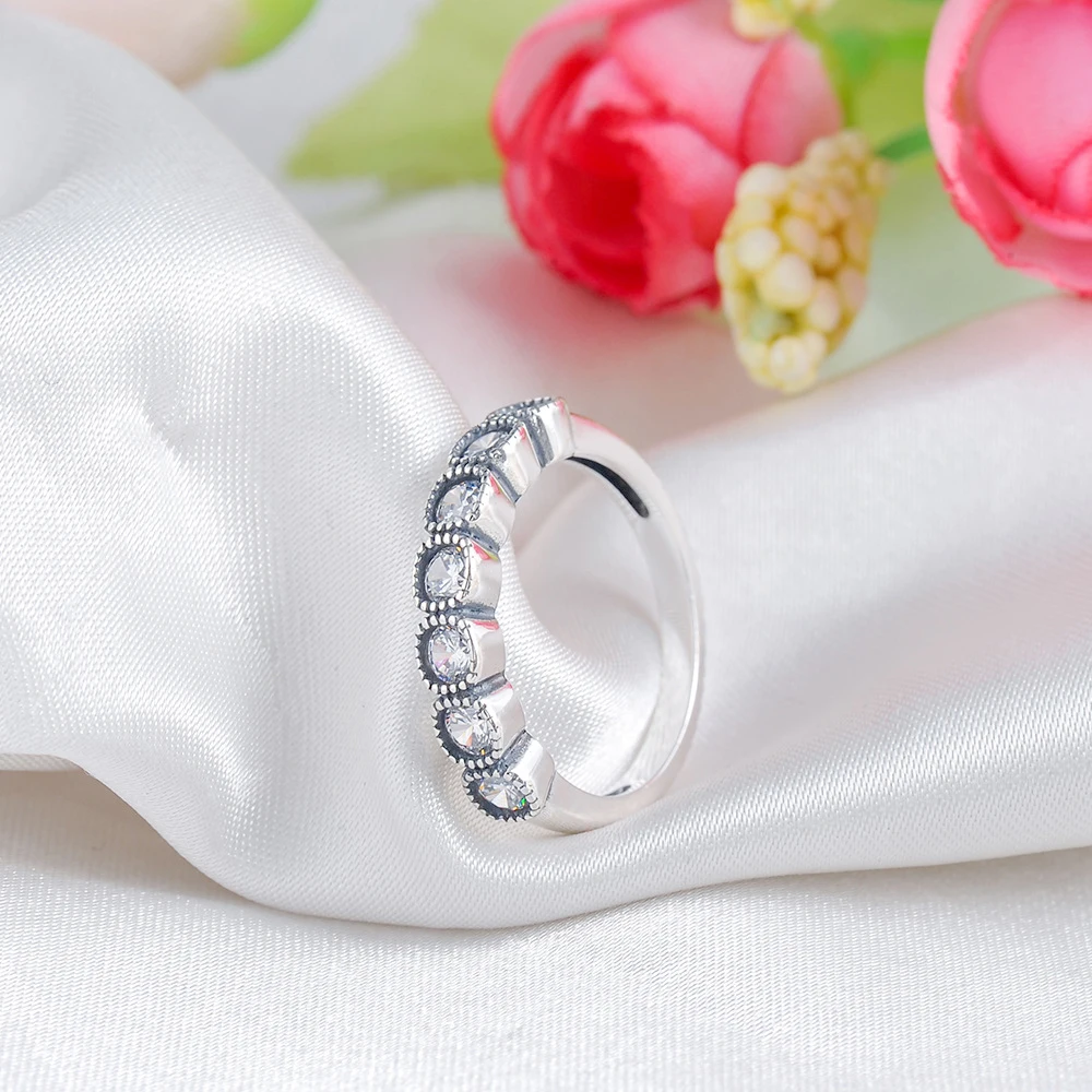 Модное серебряное цветное сказочное Сверкающее кольцо с прозрачным фианитом