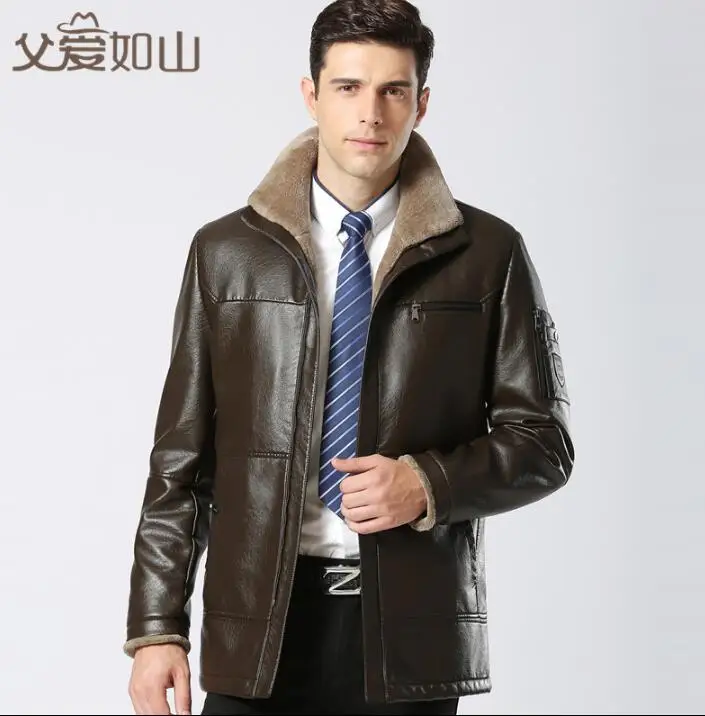 Fur turn-down collar leather jackets mens  velvet thickening winter motorcycle leather jacket men jaqueta de couro masculino