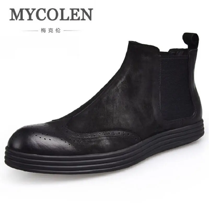 MYCOLEN/мужские ботинки челси из натуральной кожи в стиле ретро модная однотонная