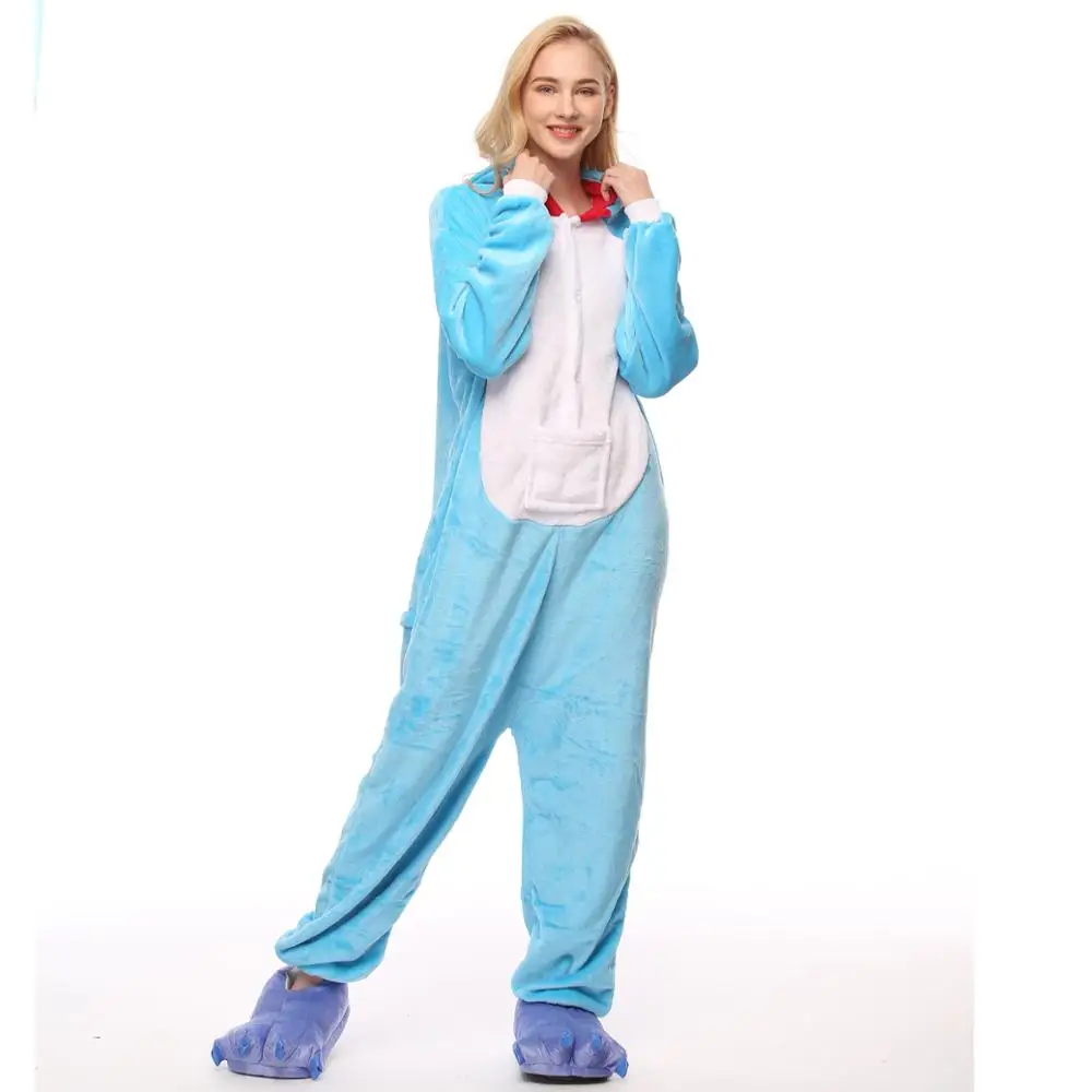 Doraemon Kigurumi Onesie Adult Women Animal Pajamas Suit Flannel Warm Soft Sleepwear Onepiece Winter Warm Pijama Cosplay