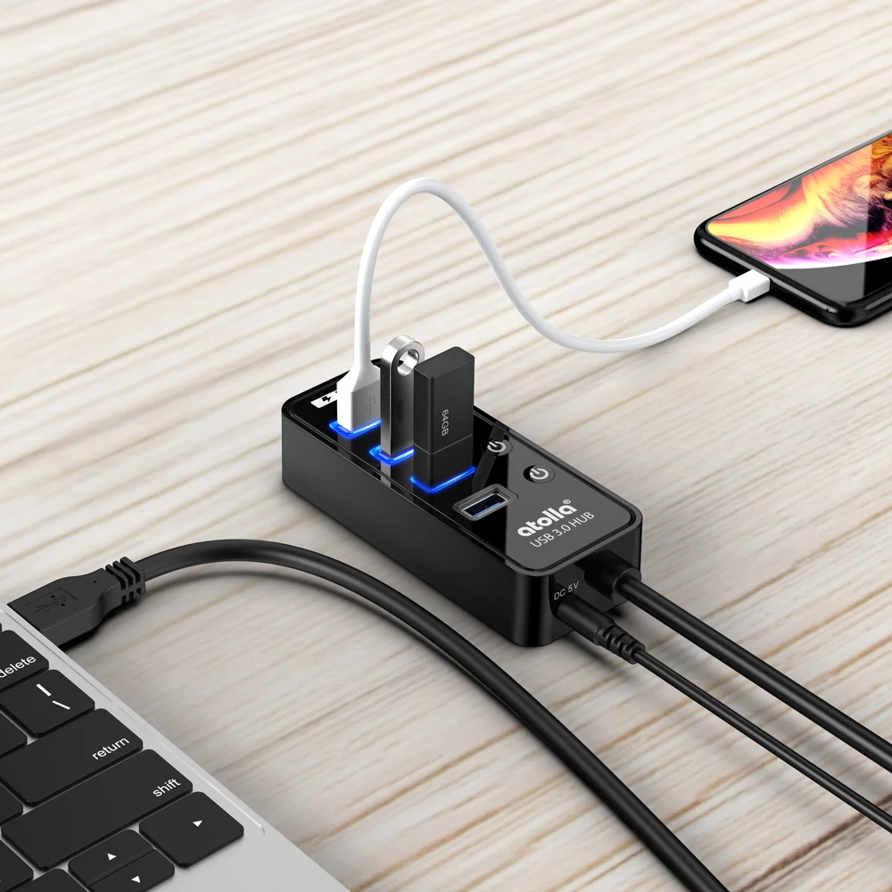 Atolla usb 3 0 концентратор с адаптером питания 4 + 1 Передача данных и зарядка