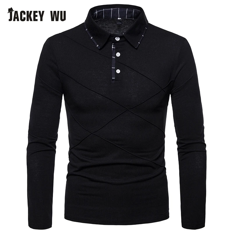 JACKEYWU Мужская рубашка поло весна 2019 модная чистый цвет длинный рукав хлопок