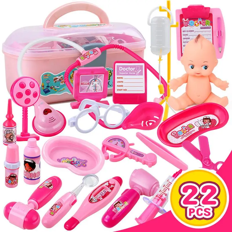 Pink Doctor Play sets Simulation Medicine Box Pretent Toys Stethoscope Injections Gifts for Girl | Игрушки и хобби