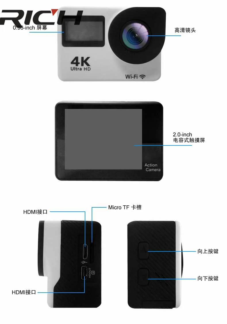 20 штук F65R Allwinner V3 IMX179 4 К действие Камера 2,0 Доул сенсорный экран WiFi Камера 30 м Водонепроницаемый 170 Угол HDMI спортивные Камера