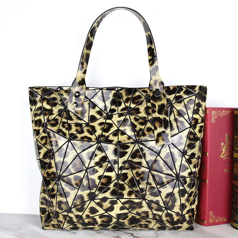 Leopard B Модная Складная Повседневная Сумка-тоут женская верхняя одежда с геометрическим узором-ручкой женские Наплечные сумки из полиуретана Дамская ромбовидная сетка с блестками простая дамская сумочка - Цвет: Leopard B