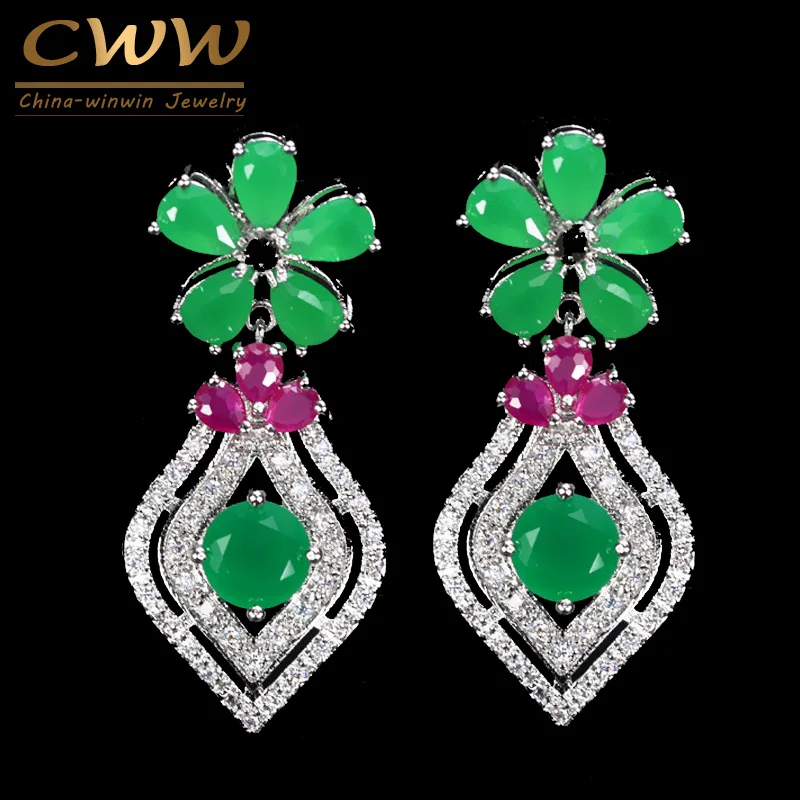 Женские серьги подвески с фианитом цвет белое золото|drop earrings|green dropearrings drops |