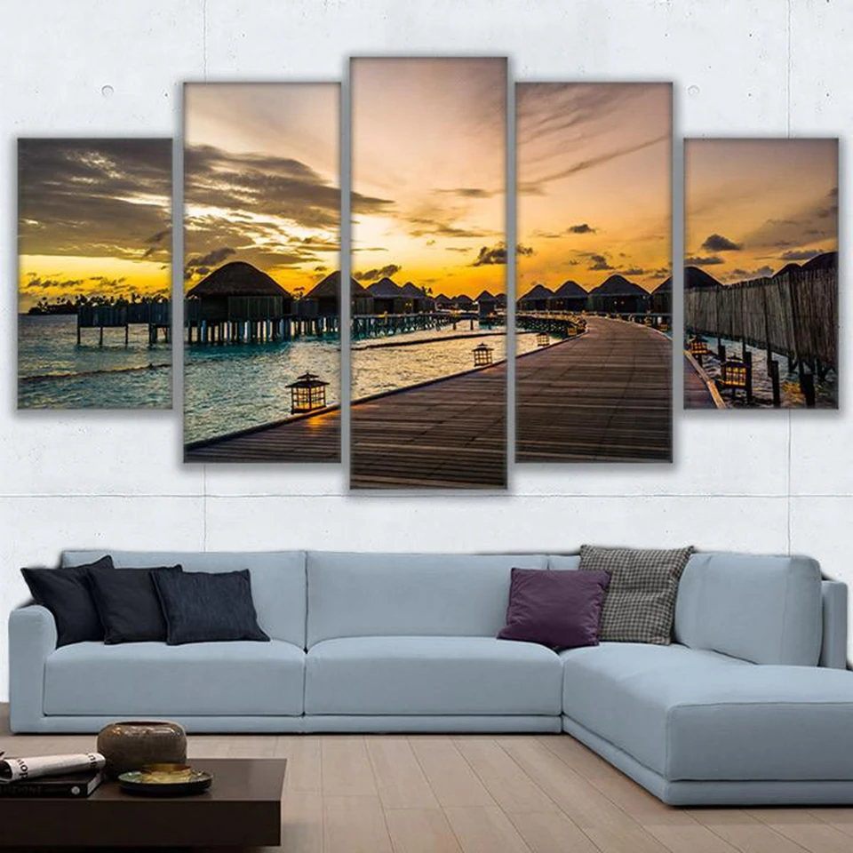 Картины на холсте фотографии домашний декор плакат 5 шт. рай причала закат