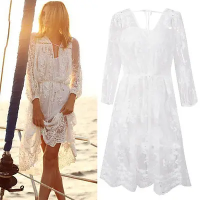 Женские летние кружевные Длинные Платья макси в стиле бохо вечерний