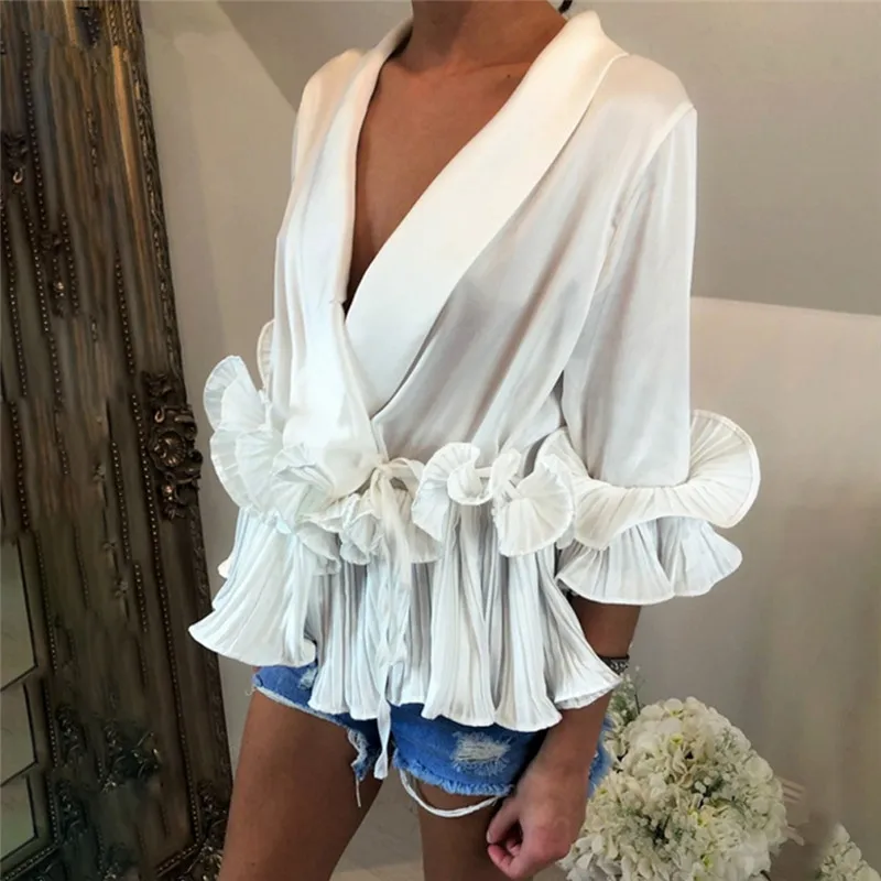 Весенне летняя новая женская шифоновая рубашка с глубоким v образным вырезом и