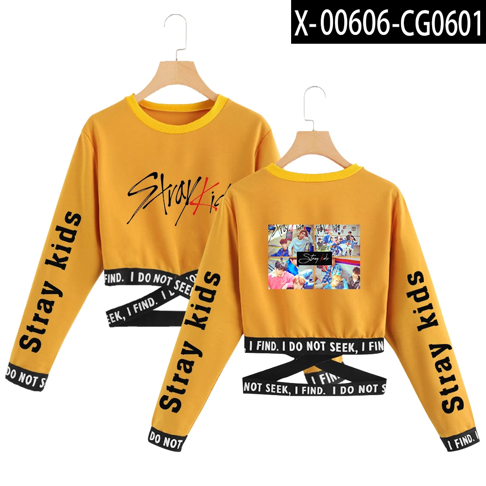 Yellow Футболки для детей, летняя футболка kpop, укороченный топ, женская одежда, корейский стиль, harajuku, модные топы с длинными рукавами, уличная одежда - Цвет: Yellow