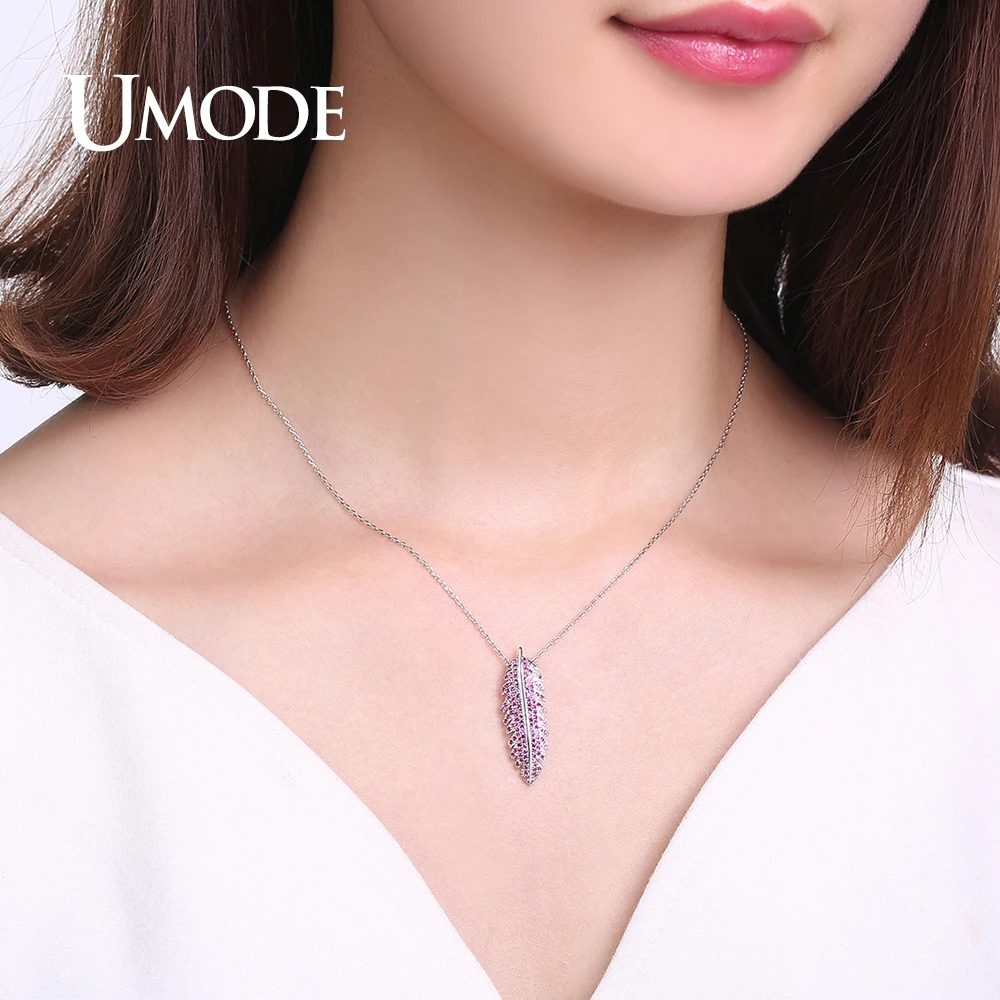 Женский винтажный кулон UMODE розовый красный CZ камни длинные Стразы в виде листьев
