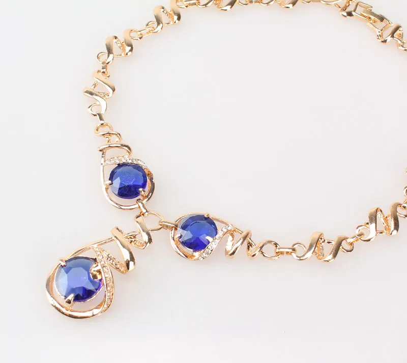 Модные Ювелирные наборы для женщин голубой циркон кулон ожерелье серьги браслет