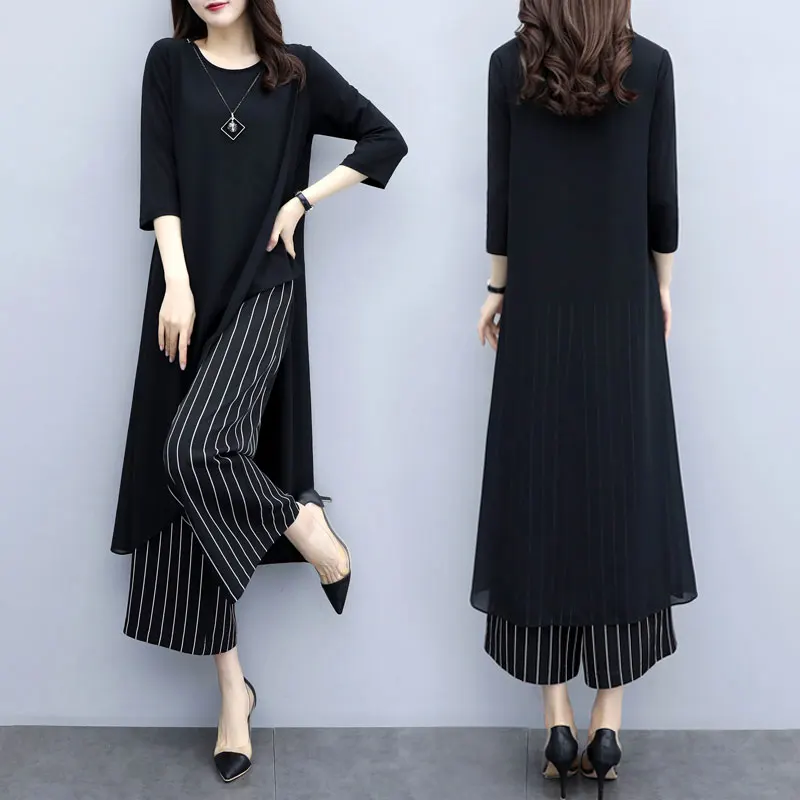 Комплект из двух предметов размера плюс 5xl брючный костюм Conjunto Feminino летний