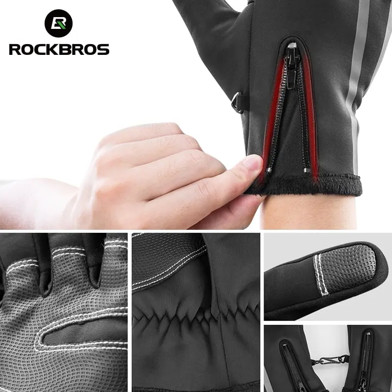 ROCKBROS, зимние мужские лыжные перчатки с сенсорным экраном, теплые непромокаемые перчатки для сноубординга, велосипеда, велоспорта, перчатки с подогревом, ветрозащитная теплая рукавица