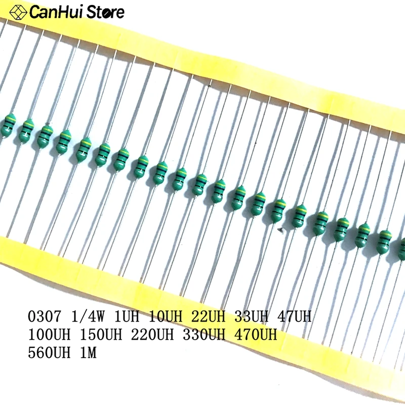 

Цветной кольцевой индуктор 47UH 0307 0,25 W, индуктивный хроматический кольцевой индуктор 1UH 100UH 470UH AL0307-470K 1R 101K 330K 471K, 50 шт.