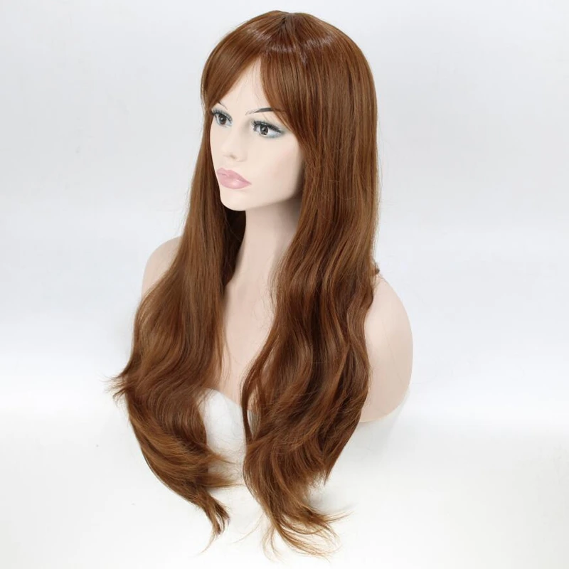 JOY&ampBEAUTY Brown Synthetic Hair Women Long Wavy Wig Thin Bang High Temperature Fiber 60cm Free Shipping | Шиньоны и парики