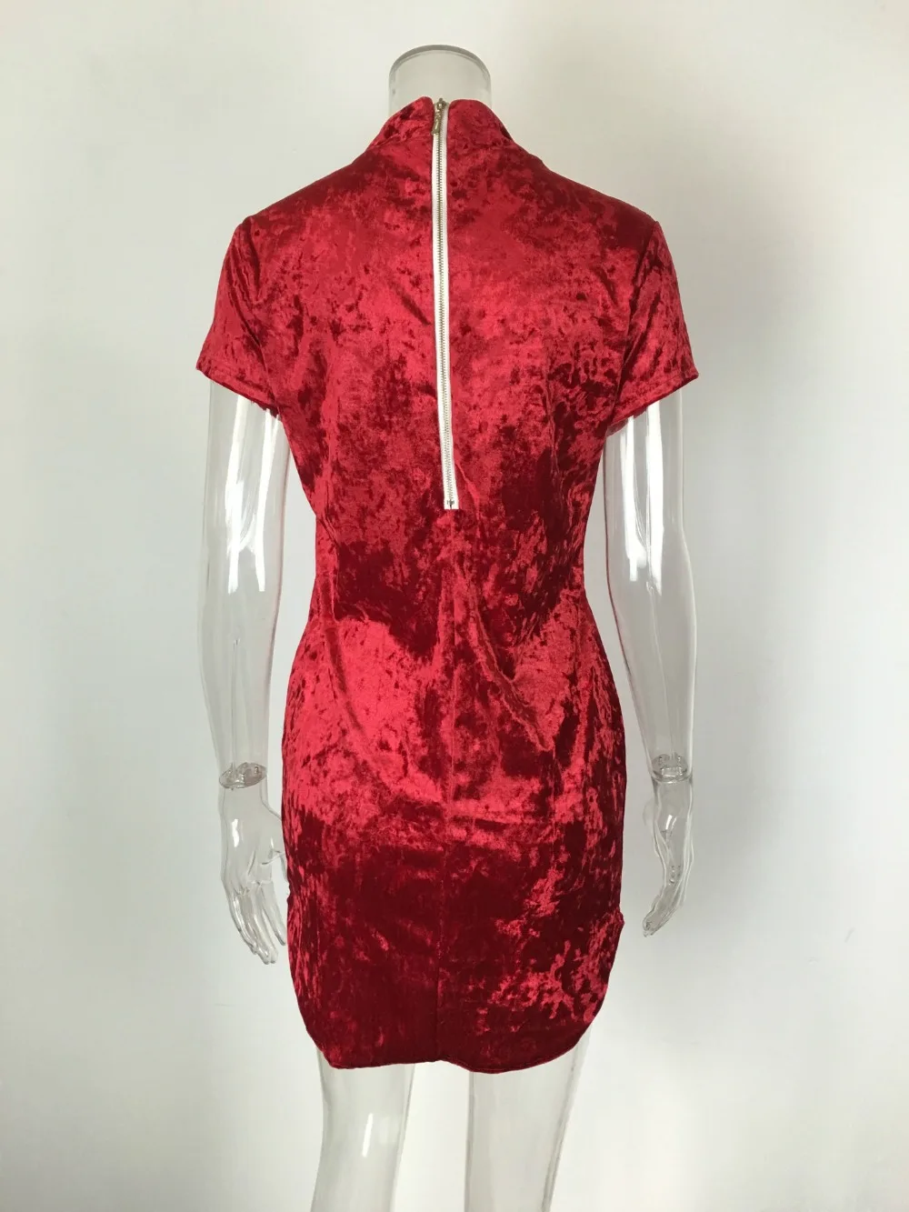 Бархатное платье с коротким рукавом черные женские Высокая талия Bodycon молния