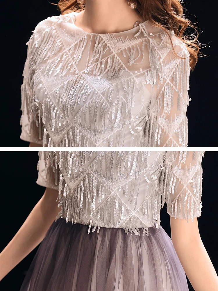 Вечернее платье, сексуальное, тонкое, с круглым вырезом,, с блестками, Robe De Soiree, длинное, размера плюс, женские платья для вечеринок, с коротким рукавом, платья для выпускного вечера E560