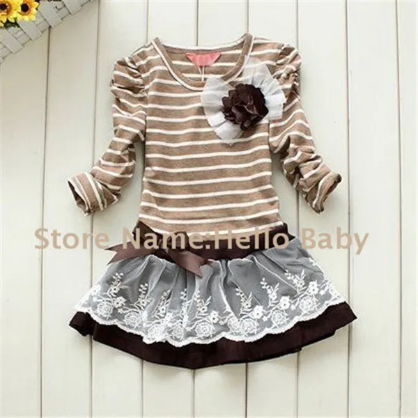 2014 зимнее платье для девочек с длинными рукавами детские платья в темно-синюю