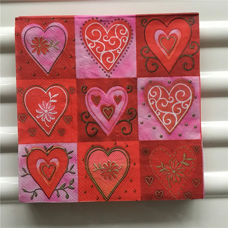 Decoupage Napkin paper red Wedding birthday party tissue elegant handkerchief print heart flower vintage servilletas decor 20 | Дом и сад