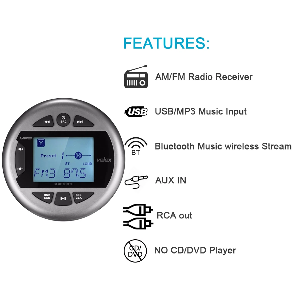 Водонепроницаемый морской стерео приемник Bluetooth MP3/USB AM/FM радио + 4-дюймовый корпус