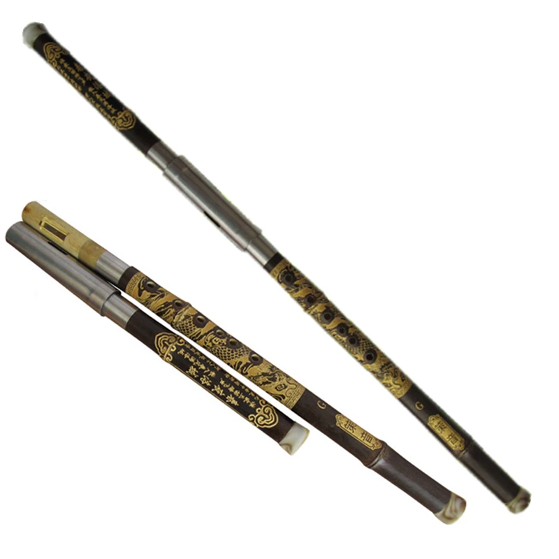 Carved Dragon Pattern Professional Bawu Flute Bamboo Material Key of F or G Tone Musical Instruments with Case