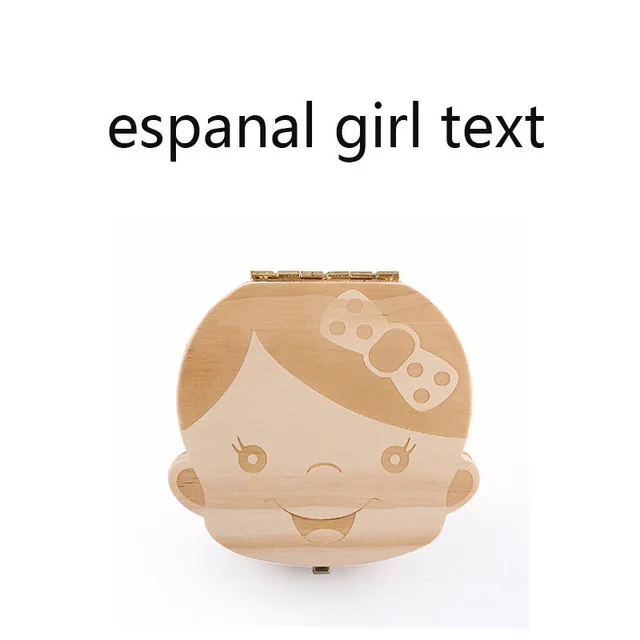 espanish girl Детские Сувениры Коробка для зубов греческий/Испанский/английский/русский/французский/итальянский деревянный органайзер для молочных зубов коробка для хранения для мальчиков и девочек - Цвет: espanish girl