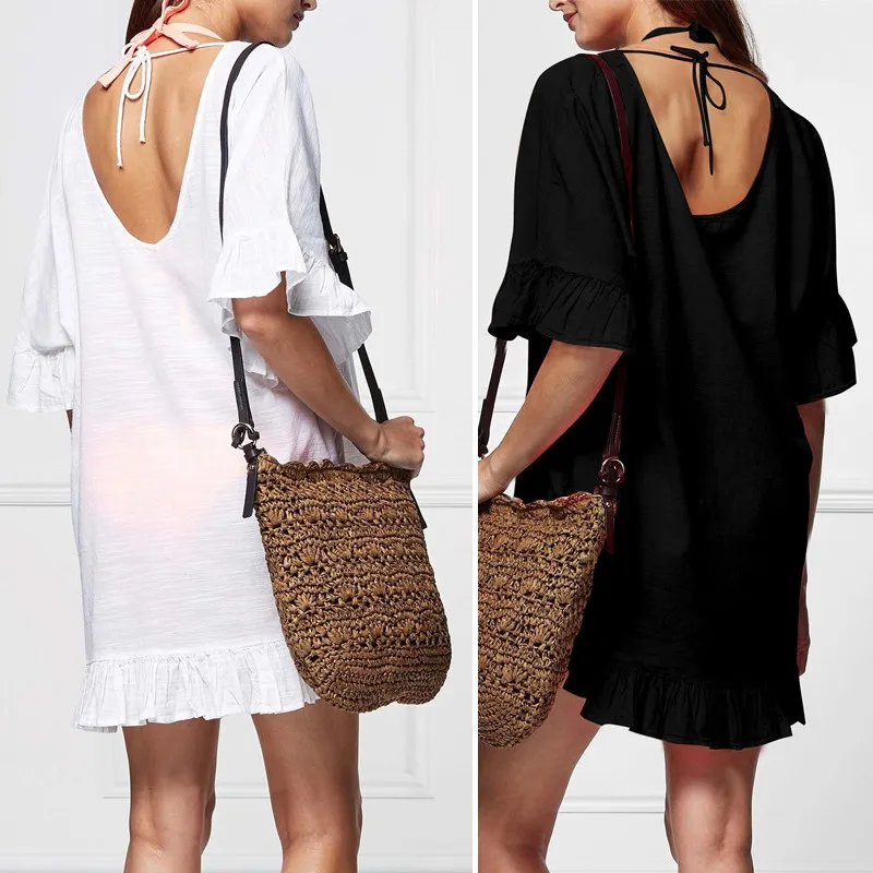 Уличная спортивная пляжная блузка для бикини из бамбукового хлопка с оборками на