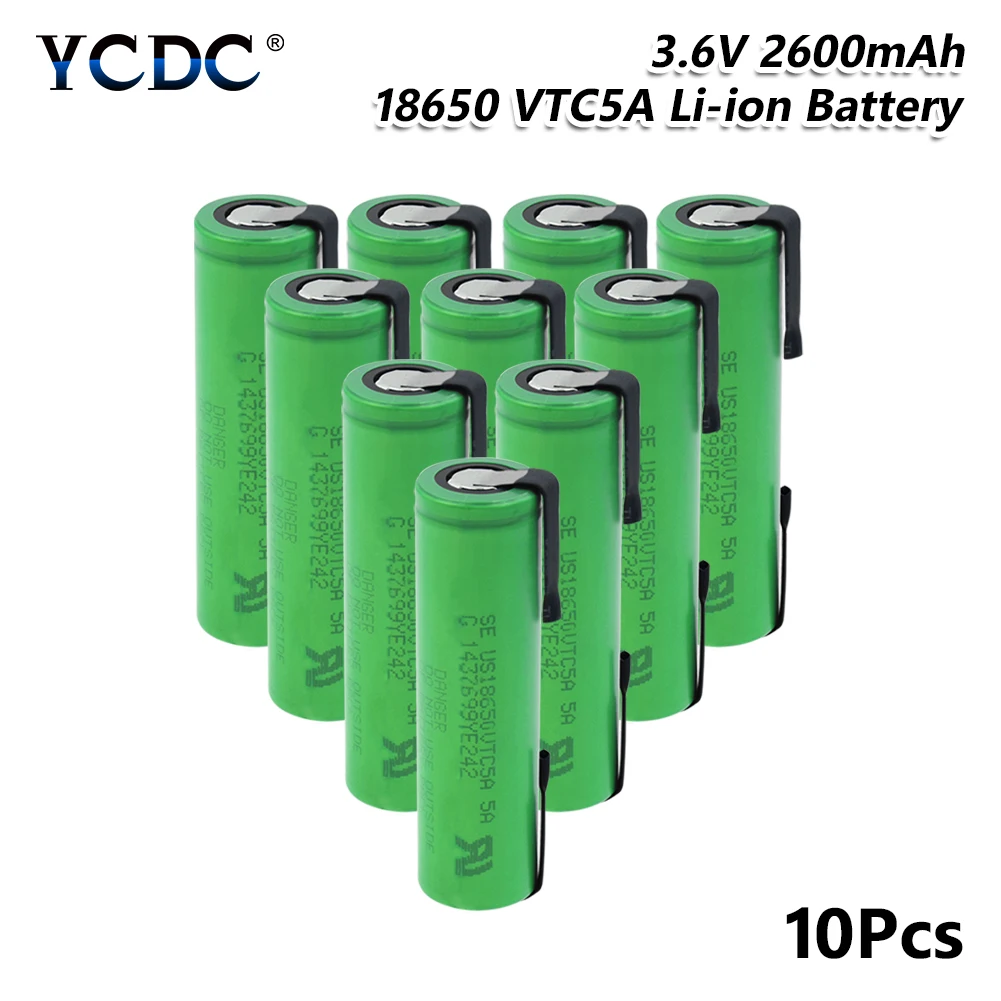 Высокая 35A натуральная US18650VTC5A 18650 батарея 2600mAh литиевая аккумуляторная батарея Сварка никелевый лист батарея для фонарика