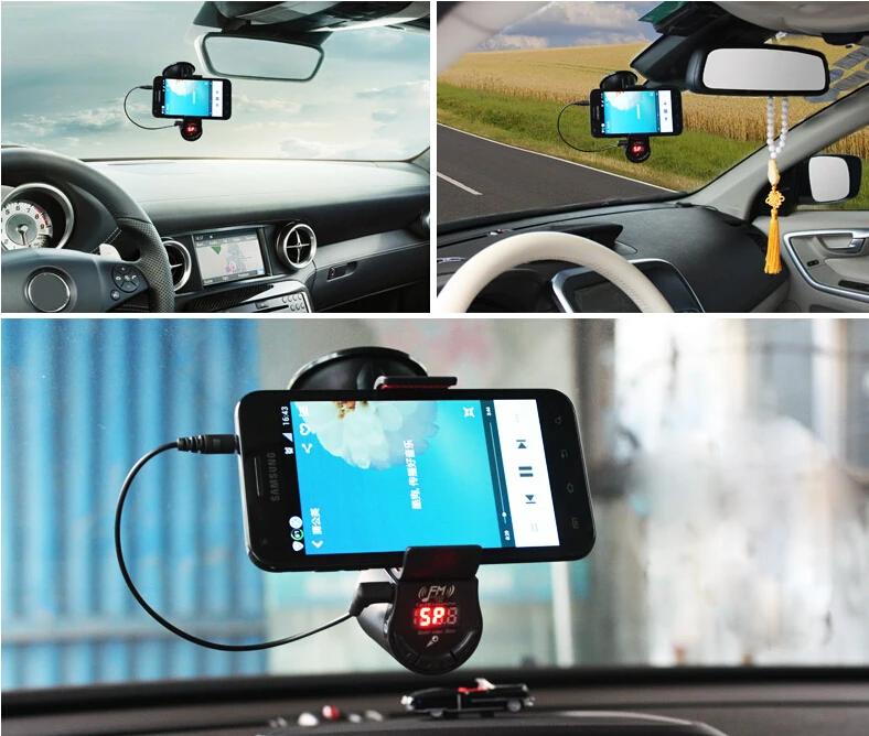 FM09 Автомобильный держатель для телефона с fm-передатчиком и поворотом 360 градусов